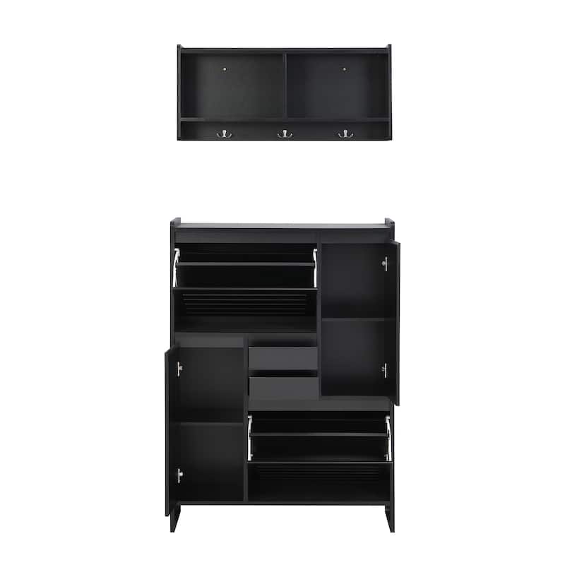 Shoe Storage Cabinet with Wall Cabinet, Breathable Flip Drawer Shoe Rack, Space-Saving Shoe Organizer Cabinet for Entryway