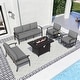 preview thumbnail 35 of 144, Aluminum Patio Outdoor Sectional Sofa Set with Fire Pit, Swivel Rocking Chairs and Ottomans 7-Seats w/Swivel - Grey