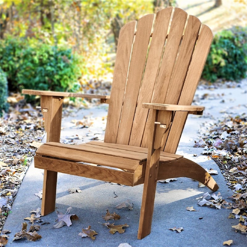Cambridge Casual Sherwood Teak Outdoor Adirondack Chair with Cup Holder - Teak Wood