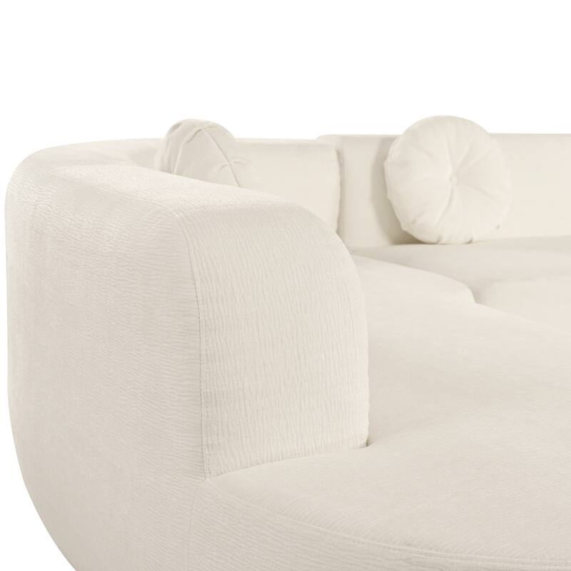 Curved Floor Sectional Chaise Sofa L-shape Corner Recliner Couches with 3 Round Pillows, Large Lounger Couches for Living Room