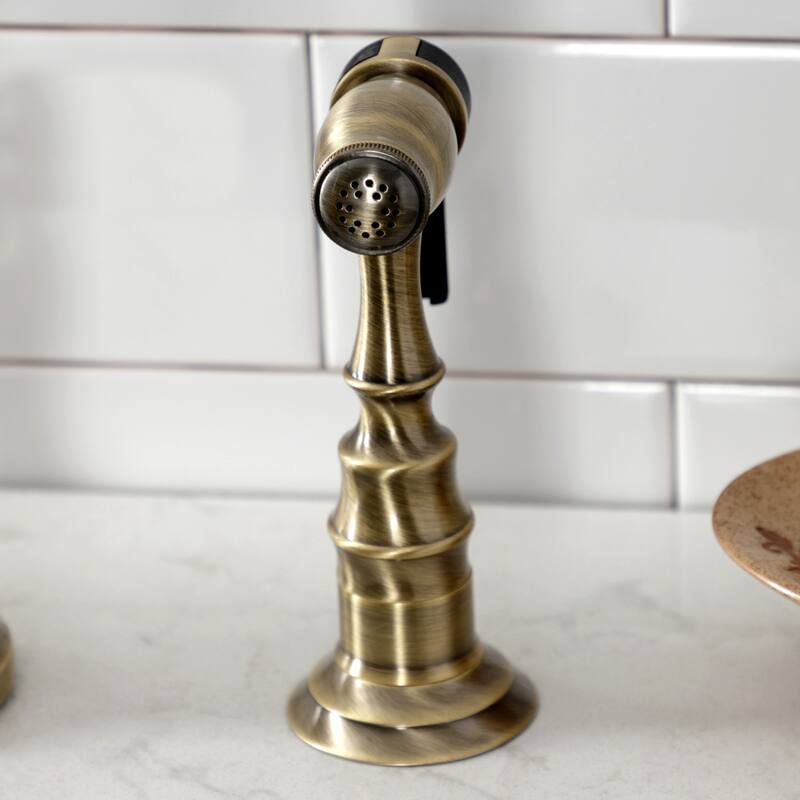 Kingston Brass French Country Bridge Kitchen Faucet with Brass Sprayer