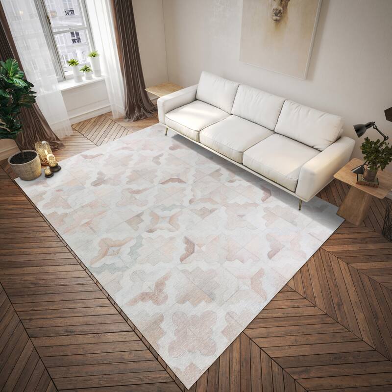 Indoor/ Outdoor Laredo Moroccan Faux Hide Patchwork Washable Area Rug - 8' x 10' - Ivory
