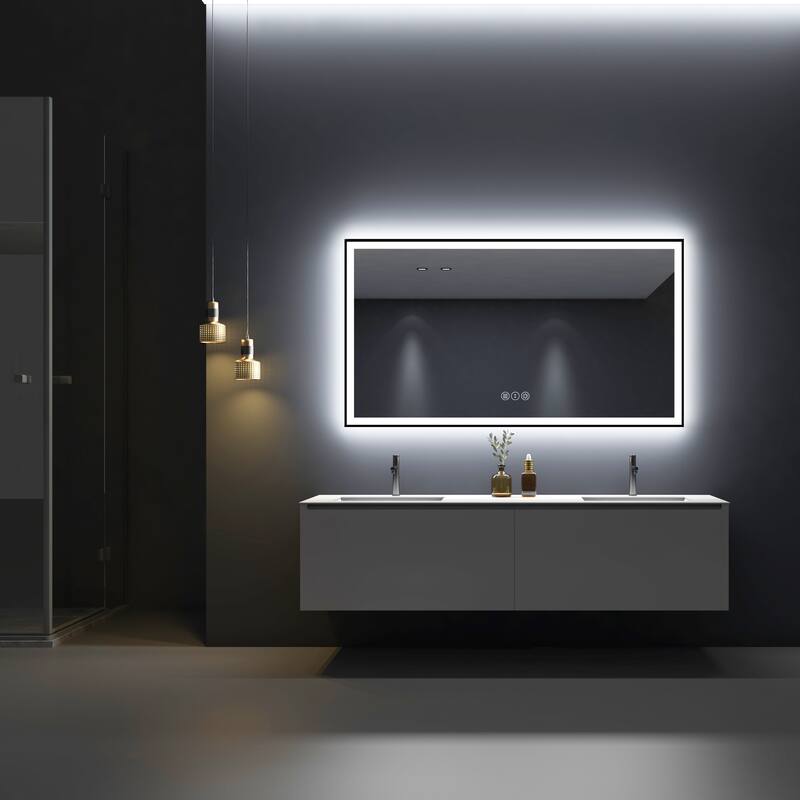 Rectangular Aluminum Framed Backlit and Front Light LED Wall Bathroom Vanity Mirror - N/A