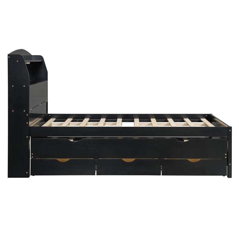 Wooden LED Platform Bed with Trundle