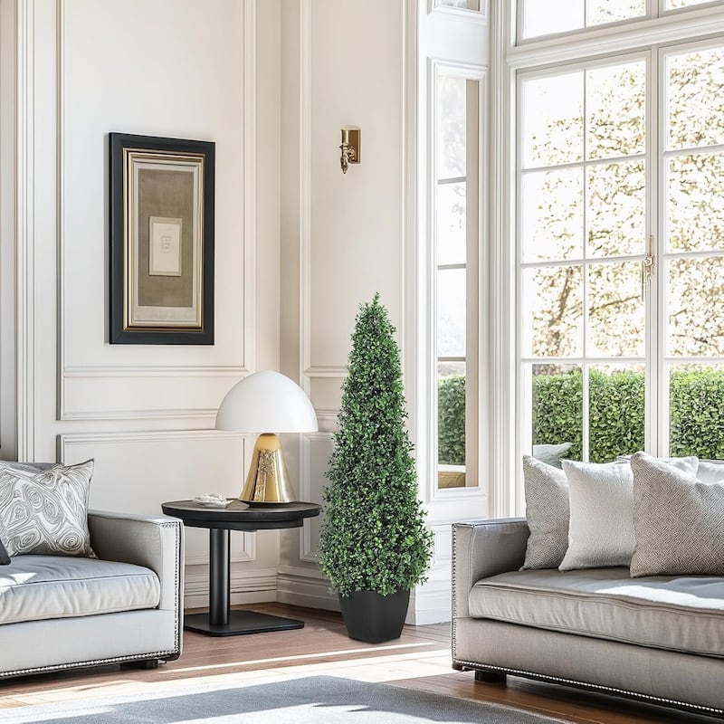 2 pcs Artificial Boxwood Tree for Home Office Indoor Outdoor Decor - 3 ft