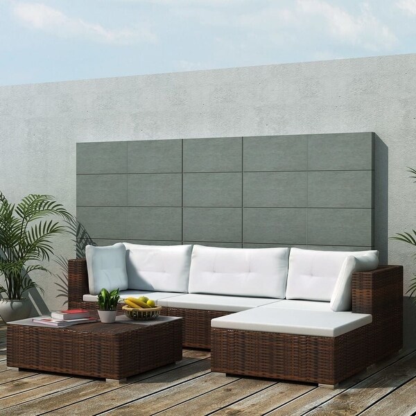 vidaXL 5 Piece Garden Lounge Set with Cushions Poly Rattan Brown - 28" x 28" x 25"