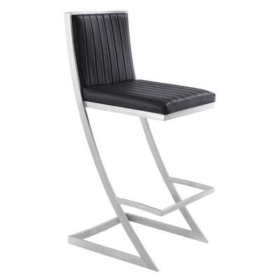 Eno 30 Inch Modern Barstool, Channel Stiched Square Back, Z Legs, Black