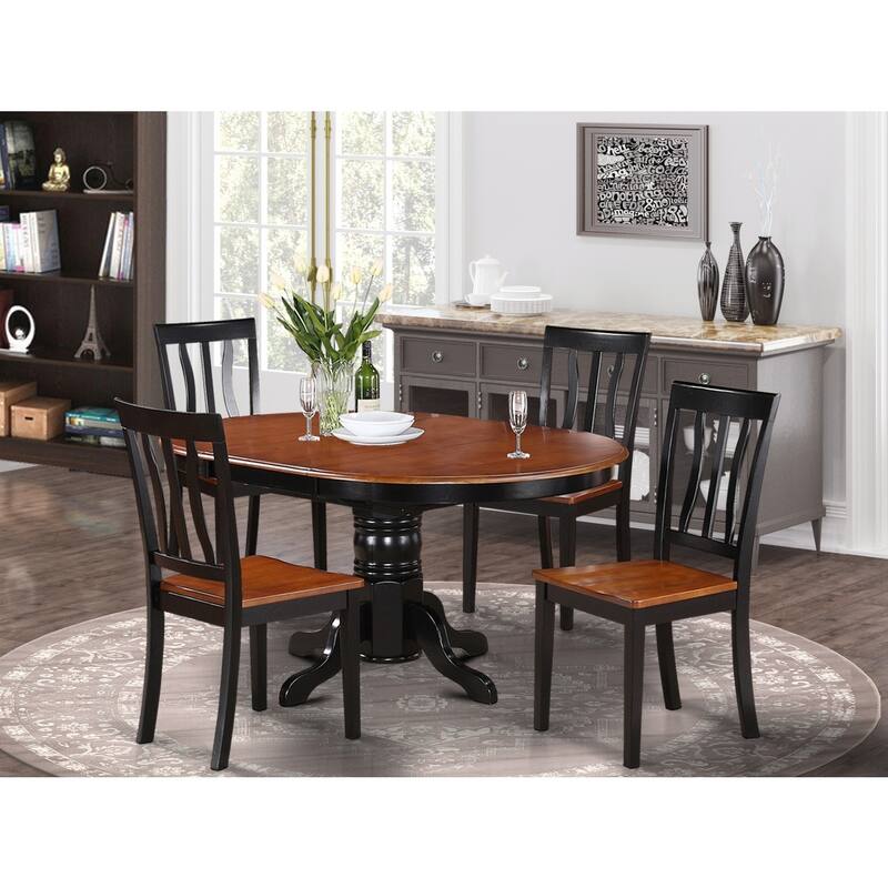 HomeStock 5-Piece Oval Black Finish Solid Wood Top Dining table with 4 Chairs