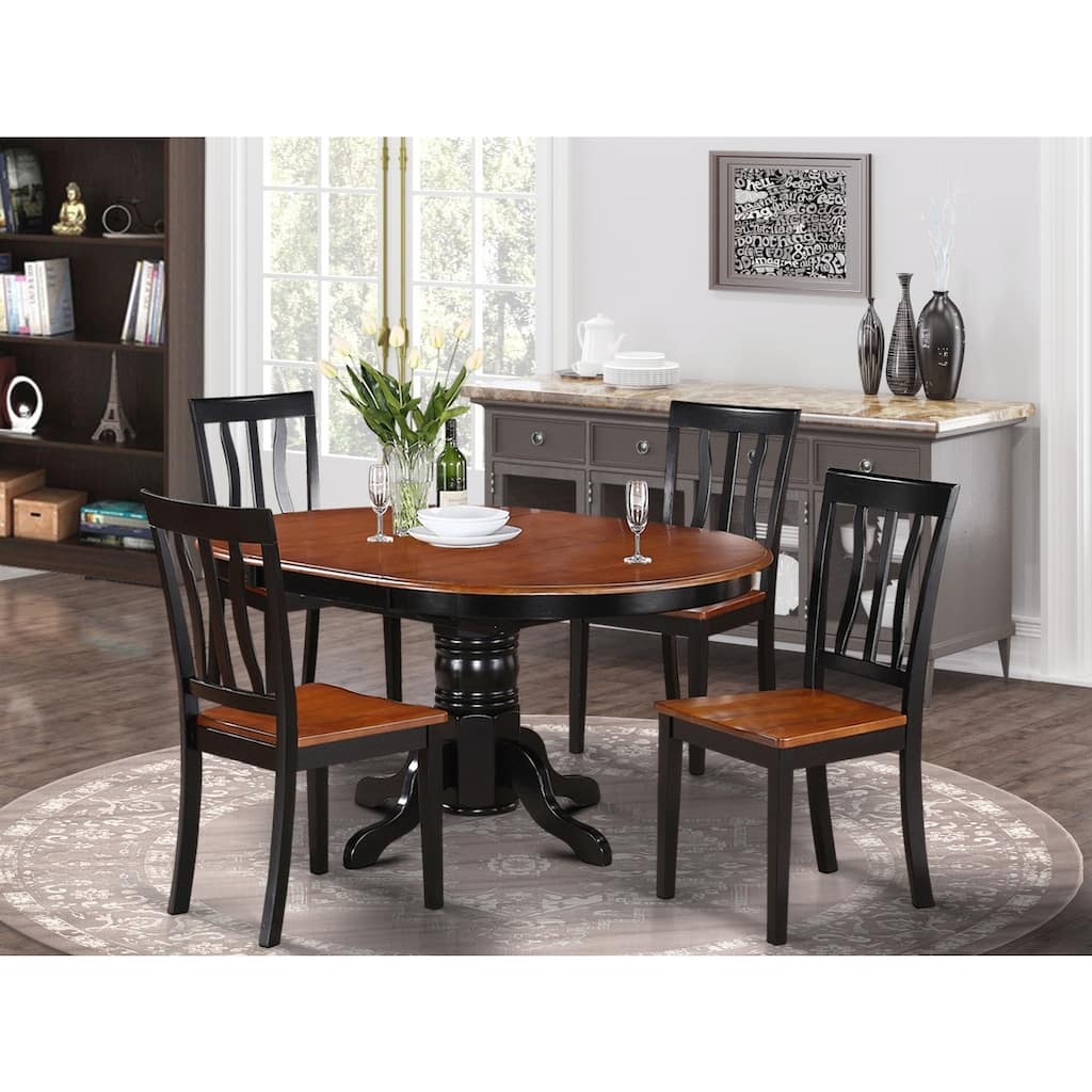 HomeStock 5-Piece Oval Black Finish Solid Wood Top Dining table with 4 Chairs