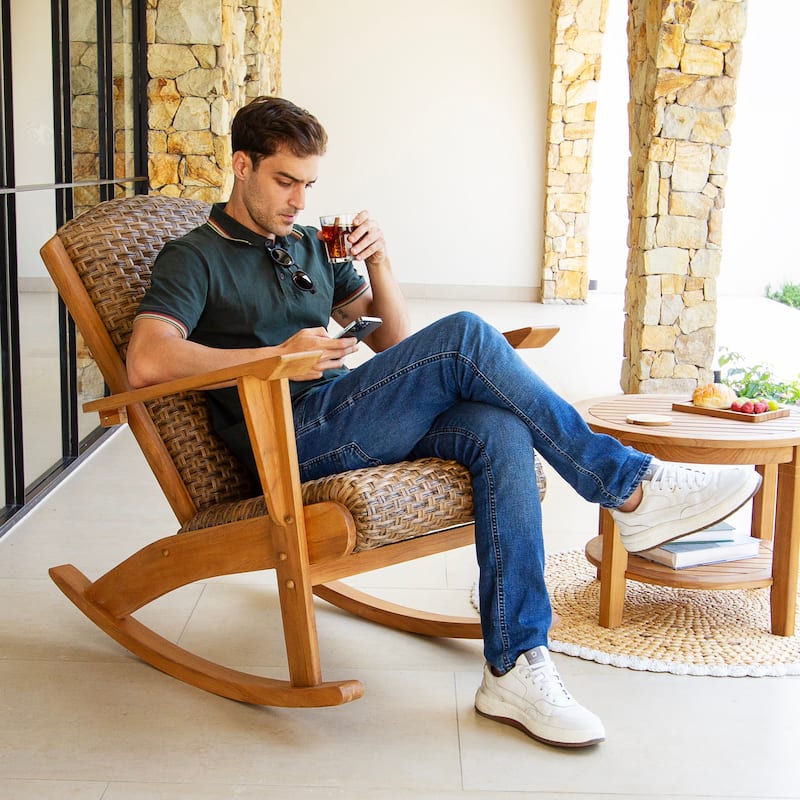 Cambridge Casual Camden Teak Outdoor Rocking Chair with Padded Woven Seat