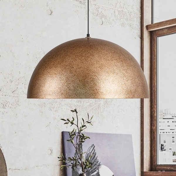 slide 2 of 21, 1-Light Modern Industrial Distressed Gold Leaf Bowl Dome Oversized Pendant Light for Kitchen Island