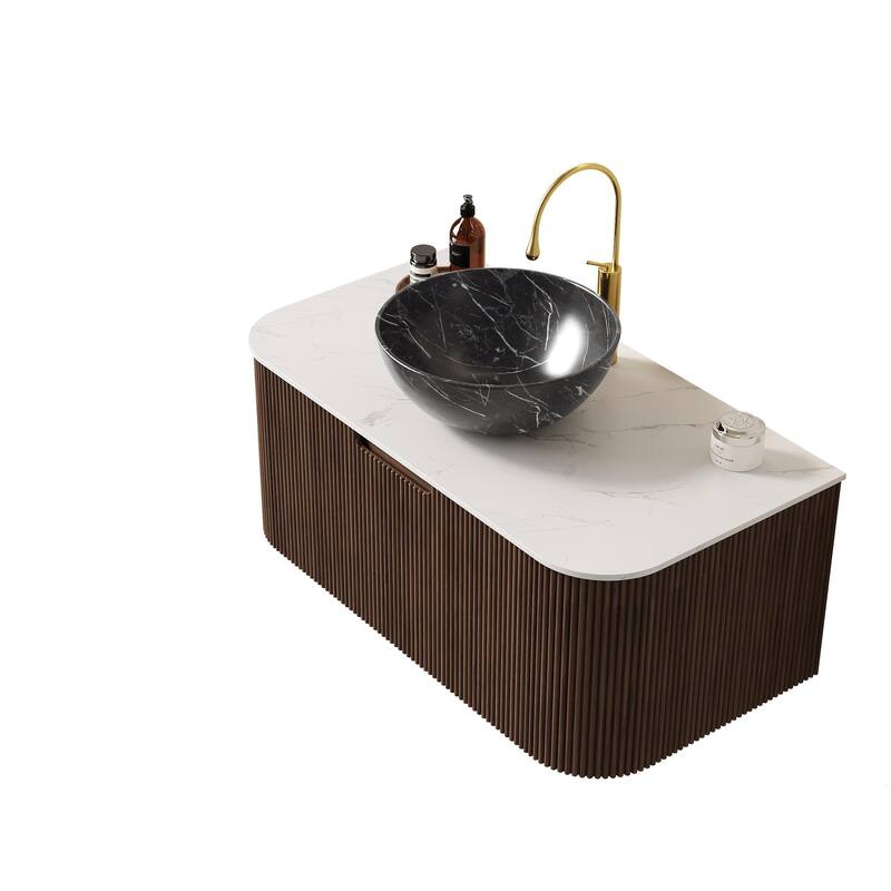 Wall Mounted Bathroom Vanity with Black Bowl Ceramic Basin