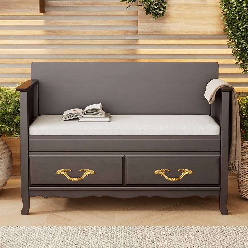 42 Inch Wide Storage Bench For Entryway Bench with Removable Cushion