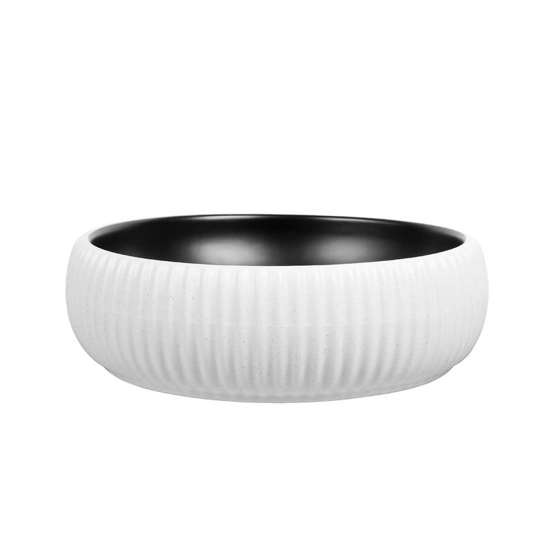 16 in. Round Vessel Bathroom Sink in Matte Black and Textured White Ceramic - 16 in Round