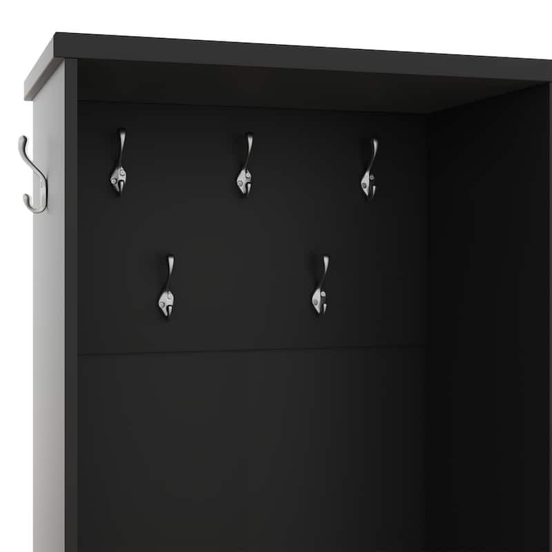 Anmytek Black 5 in 1 Hall Tree Entryway Storage Organizer with Shoe Bench Hooks Cabinet
