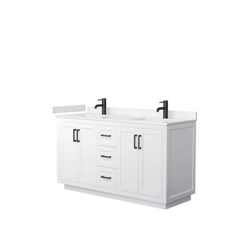 Miranda Double Vanity Set, Cultured Marble Top, No Mirror - 60-Inch Double - White, Black Trim, Carrara Cultured Marble Top