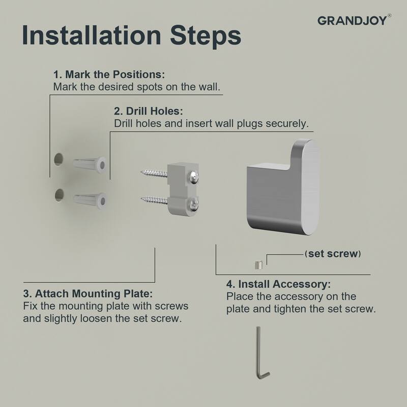 GRANDJOY 4-Piece Towel Rack for Bathroom Towel Bars Hardware Set in Stainless Steel