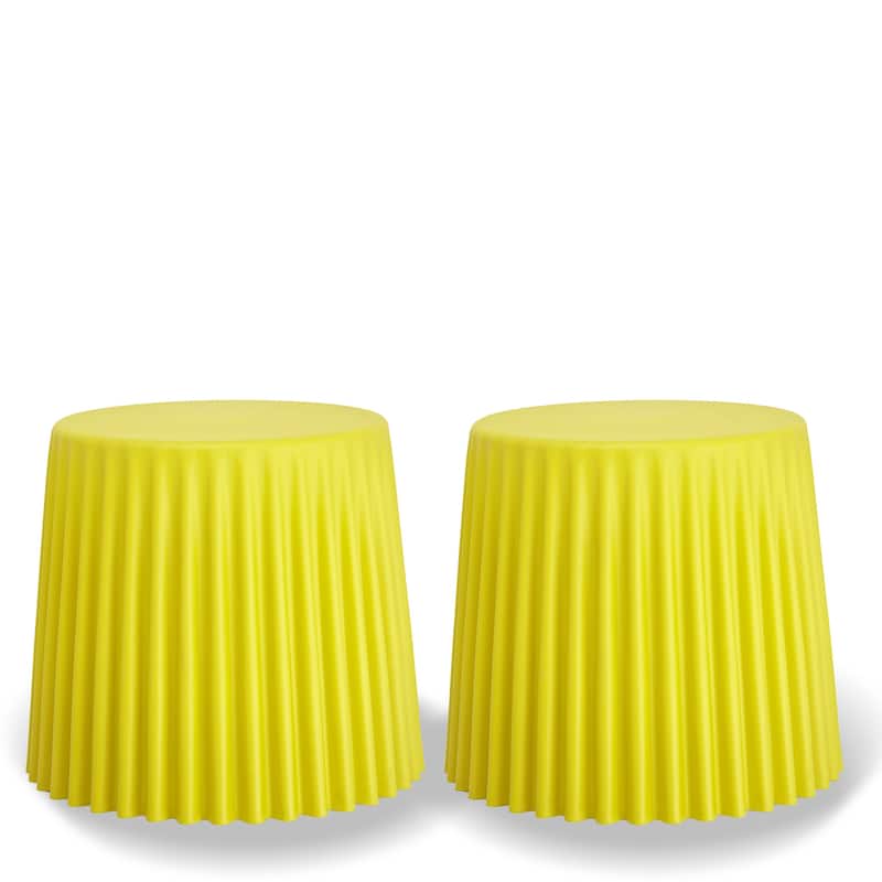 Set of 2 Stackable Stacking Cupcake Stool Dining Ottomans End Side Table Accent Chair Living Bedroom Kitchen Office - Yellow