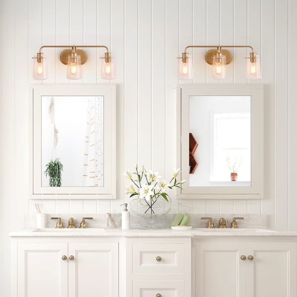 Modern 3 light Gold Bathroom Vanity Light Seeded Glass Sconces