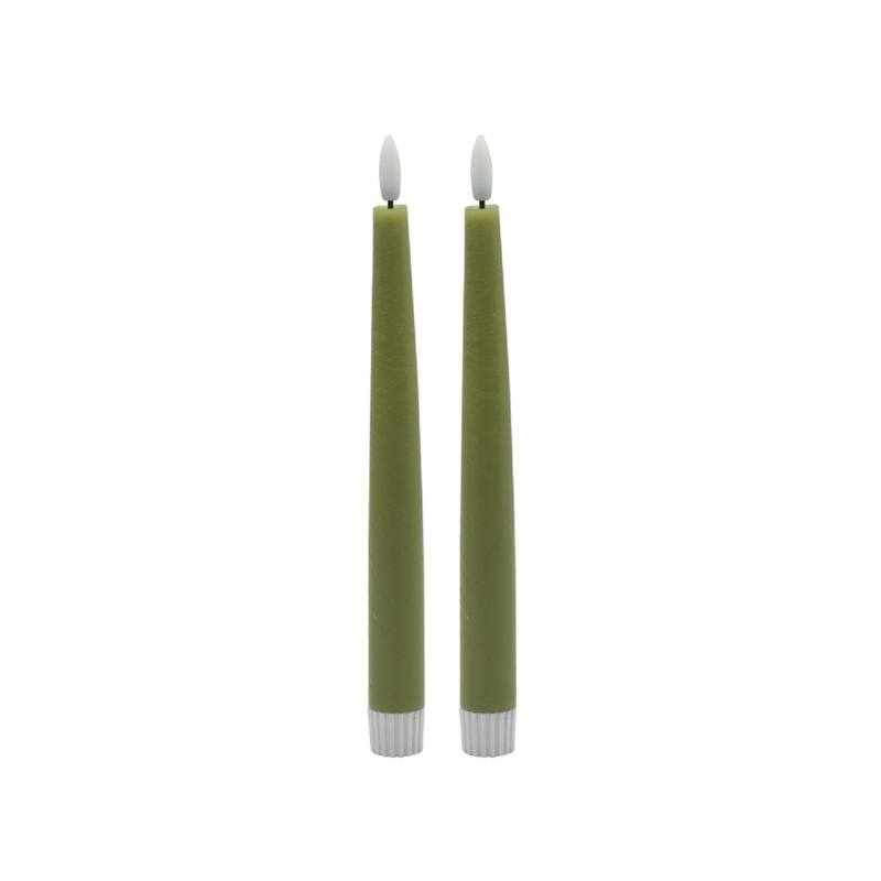 Battery Operated 3D Flame LED Taper Candles - 8.75" - Green - Set of 2