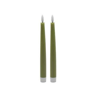 Battery Operated 3D Flame LED Taper Candles - 8.75" - Green - Set of 2