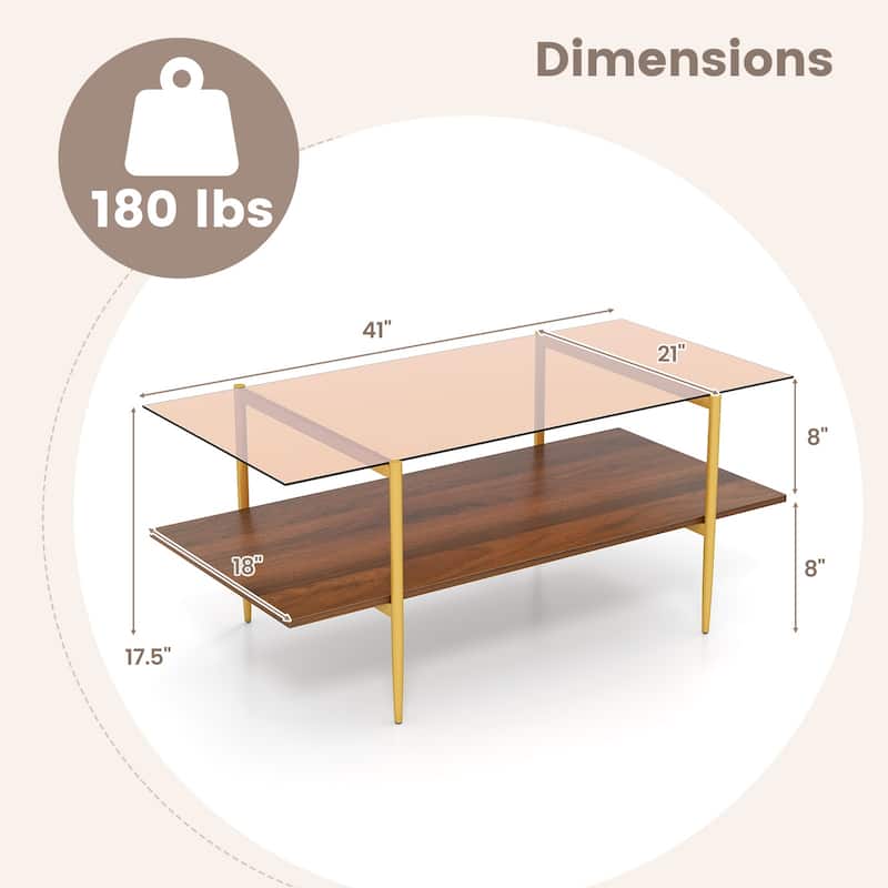 Gymax 2-Tier Glass Coffee Table w/ Tampered Glass Tabletop & Open
