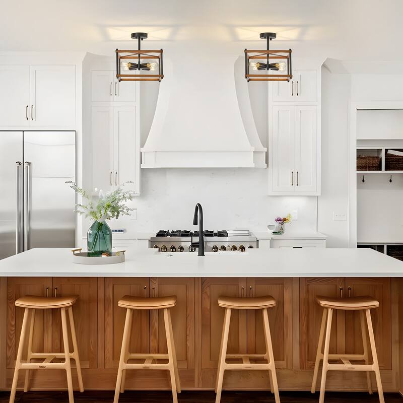 Starsky 4-Light Faux Wood Rectangle Semi Flush Mount - Black