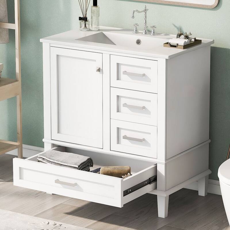 30" Bathroom Vanity With Sink, Solid Wood Bathroom Storage Cabinet