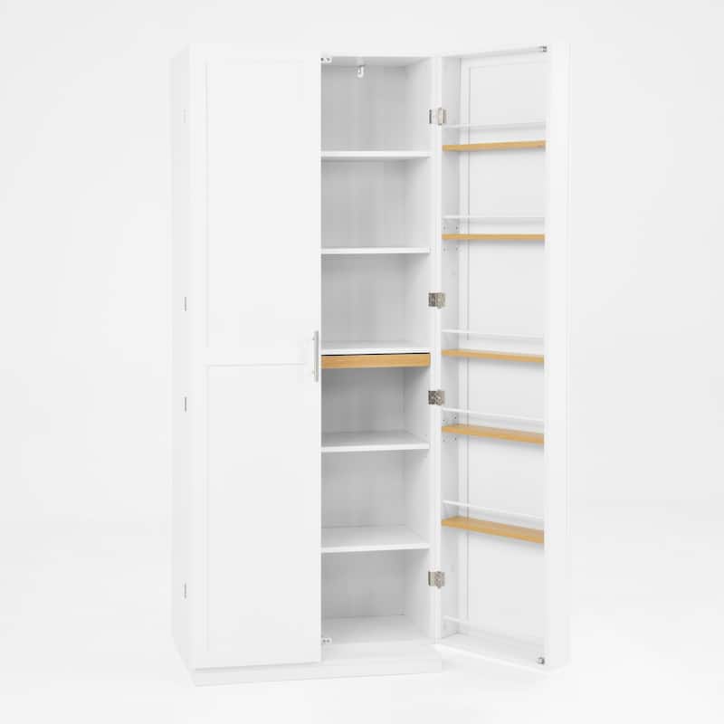 Freestanding Kitchen Pantry Cabinet with Adjustable Shelves, Food Storage Cupboard with 10 Door Shelves, Pull Out Organizers