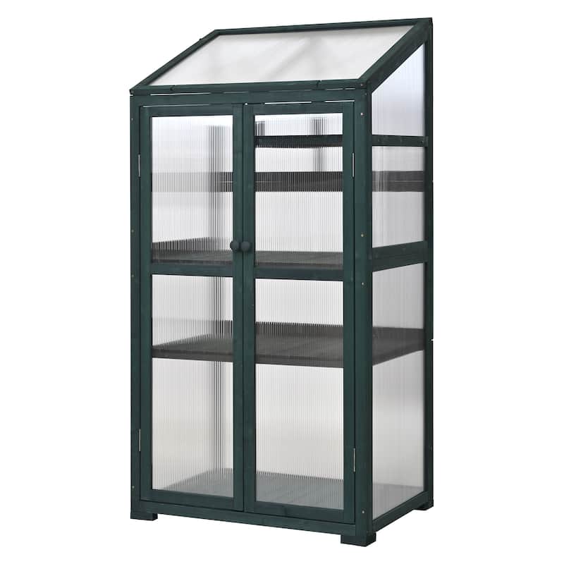 Wood Garden Shed Greenhouse Shed with Adjustable & Removable Shelves Balcony Shed with Removed Wheels