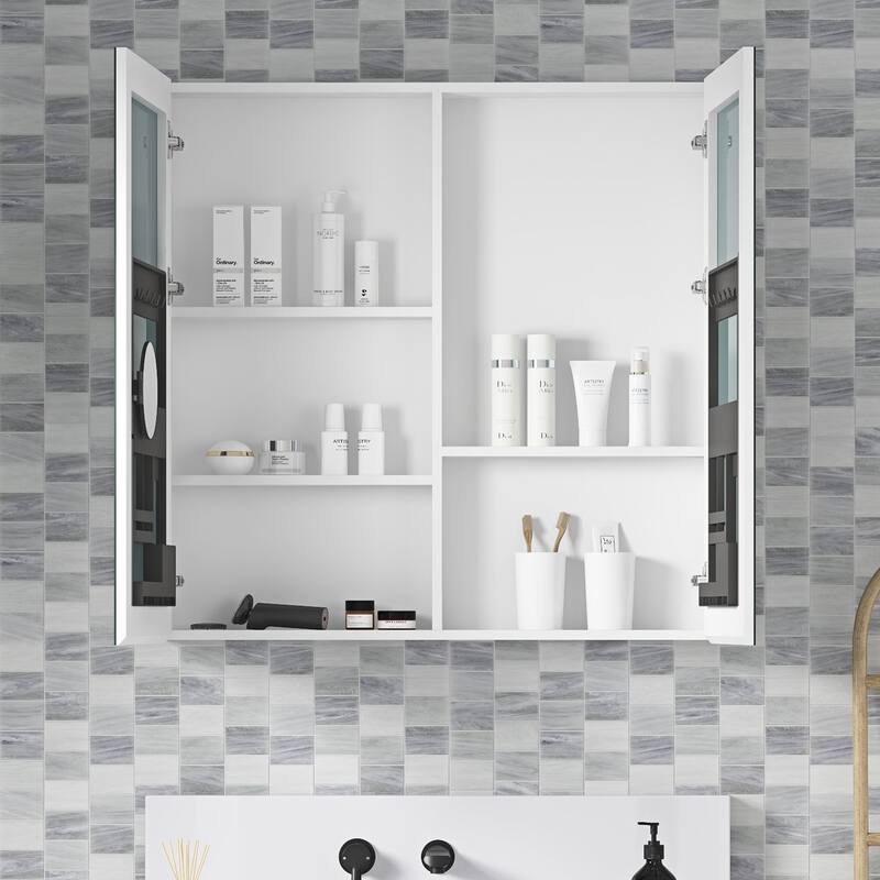 Wall Mounted Bathroom Medicine Cabinet with HD Mirror, Recessed or Surface Mount, Storage for Cosmetics & Personal Care