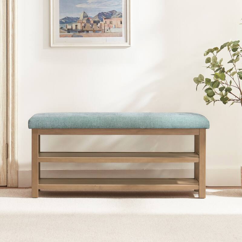 HUIMO Multi-Functional Solid Wood Bench with Storage Shelves 46in/39in/31in