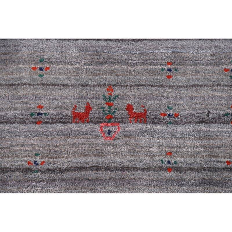 Striped Gabbeh Oriental Area Rug Hand-Knotted Tribal Wool Carpet - 7'10"x 9'9"