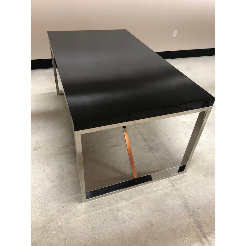 Modern Mid Century Glossy Paint Wood top Silver Chrome Steel Leg Base Rectangle Dining Table Home Office Restaurant