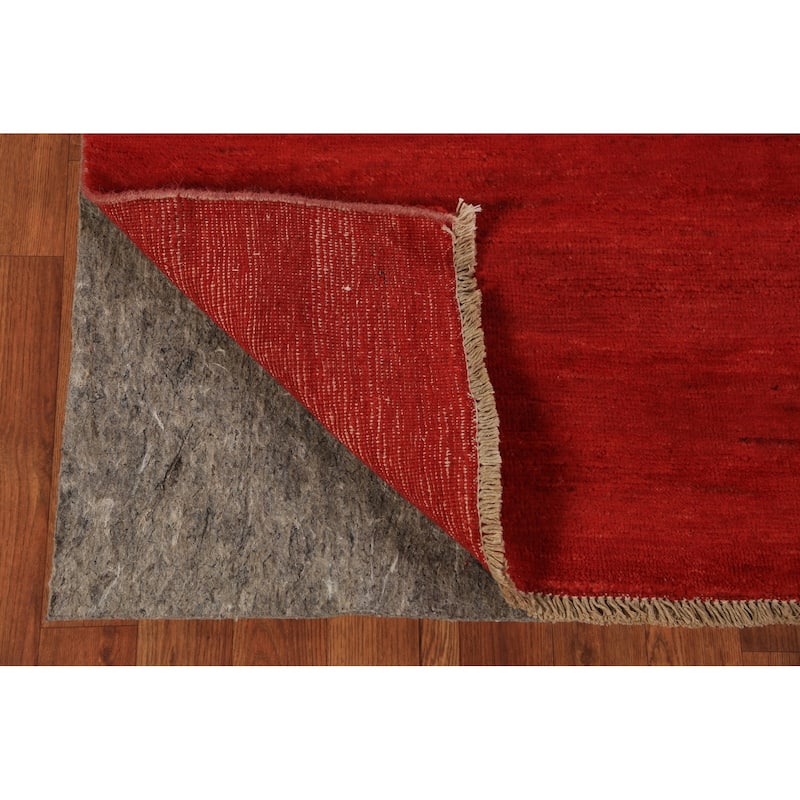 Gabbeh Modern Rug Hand-Knotted Solid Red Wool Carpet - 3'10" x 5'10"