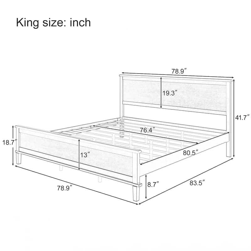 Mid-Century Wood Platform Bed with Headboard and Wood Slat Support