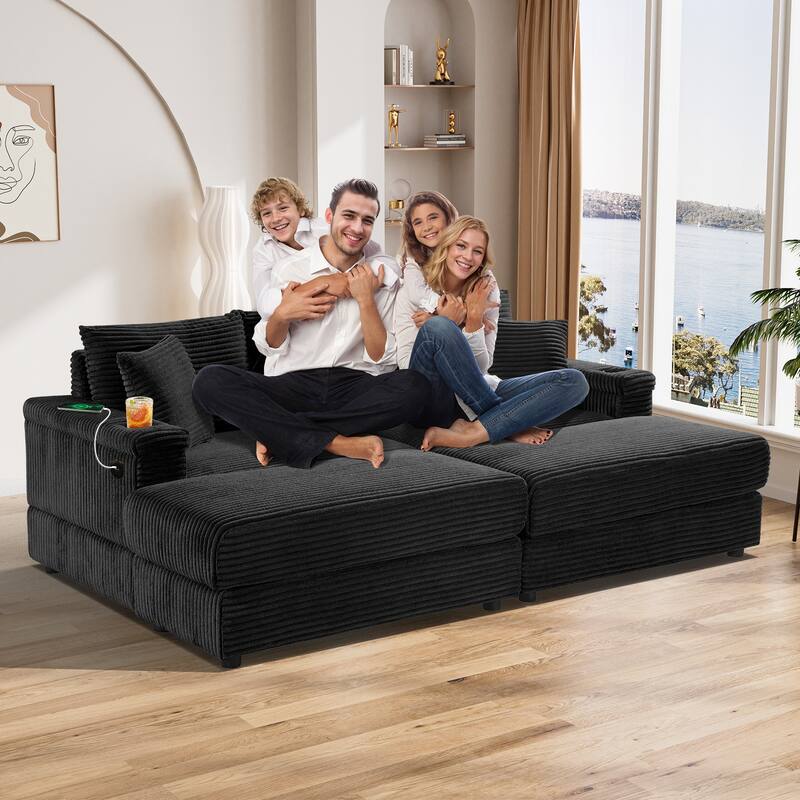 Ouyessir Upholstered Deep Seat Single Sofa with Ottoman for Living Room