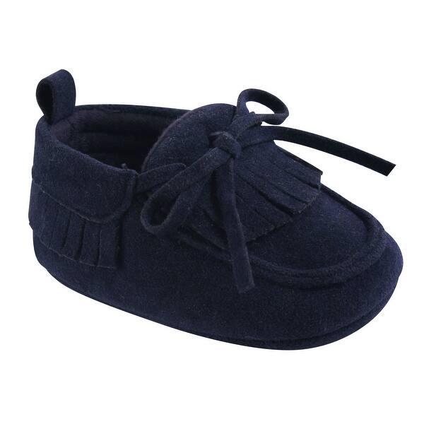 slide 1 of 1, Hudson Baby Infant Unisex Moccasin Shoes, Navy 0-6 Months - Navy