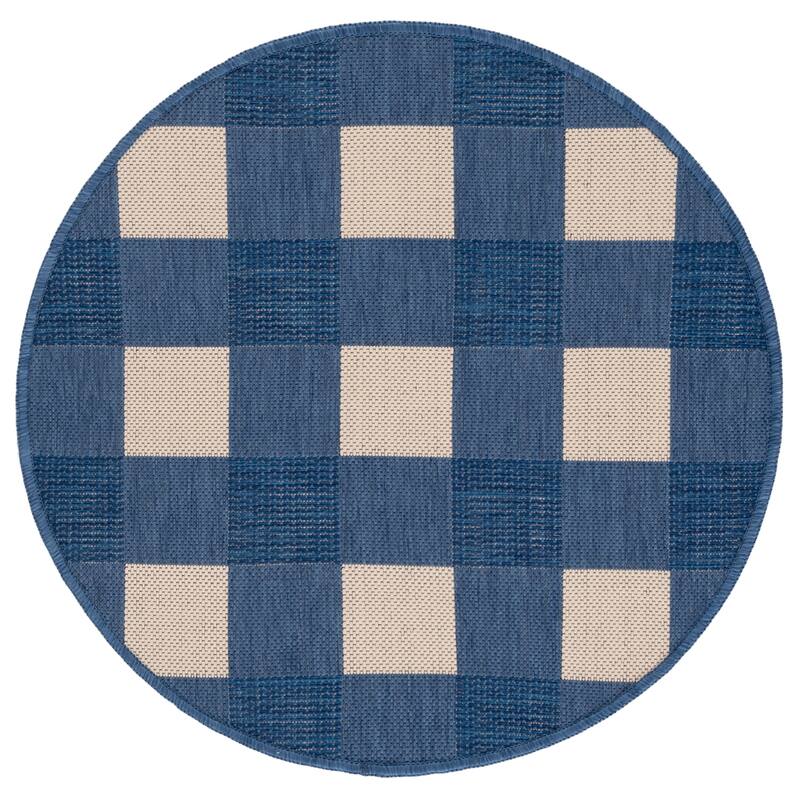 SAFAVIEH Courtyard Meryem Indoor/Outdoor Washable Backyard Patio Rug - 2'7" Round - Blue/Beige