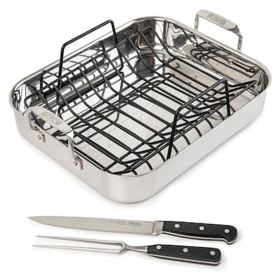 Viking 3-Ply Stainless Steel Roasting Pan with Rack and Carving Set