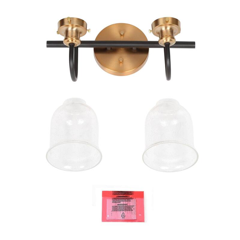 Mid-Century Modern Black Gold 2/3/4-Light Bathroom Vanity Light Seeded Glass Wall Sconces