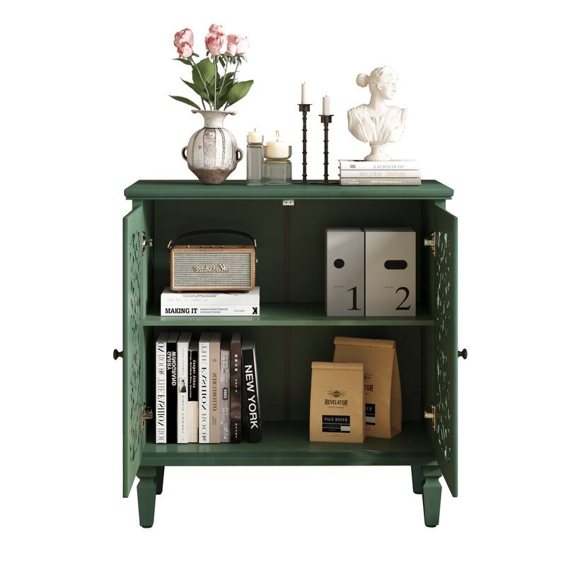 GDF Studio - Vintage Hollow-Carved Accent Cabinet, 2-Door Display Sideboard with Adjustable Shelf