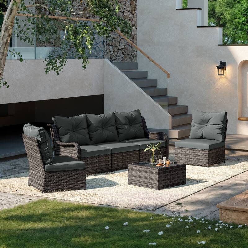 6-pieces Patio Wicker Outdoor Sectional Seating Sofa Set with Coffee Table