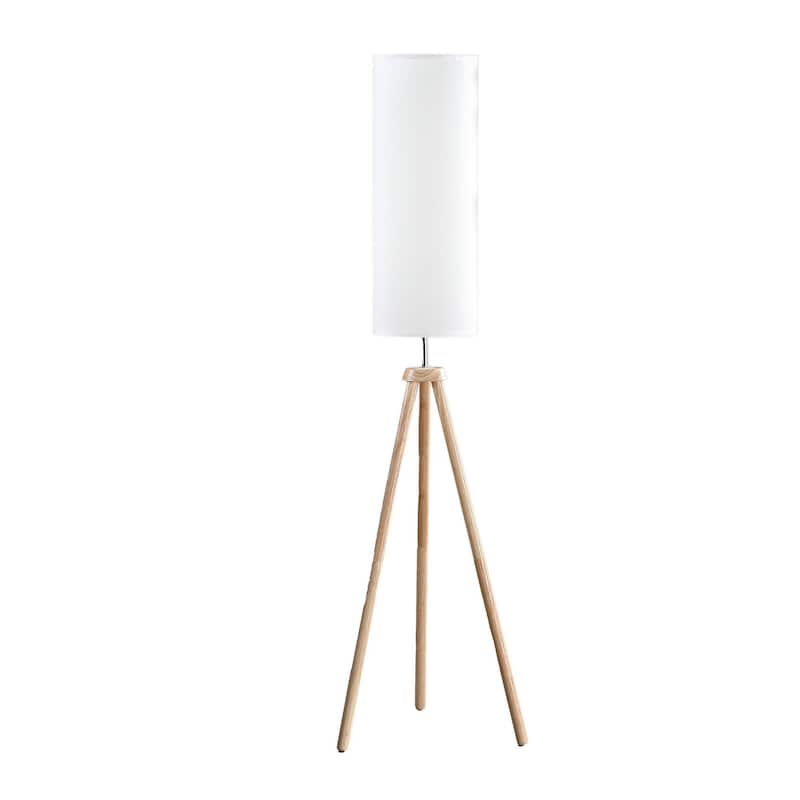 58 Inch Floor Lamp, Tall Glam Drum White Shade, Metal Tripod Body, Brown