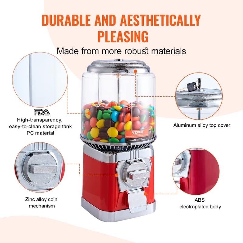 VEVOR Gumball Machine for Kids Home Candy Vending Machine PC Gumball Dispenser Bubble Gum Machine for Game Stores