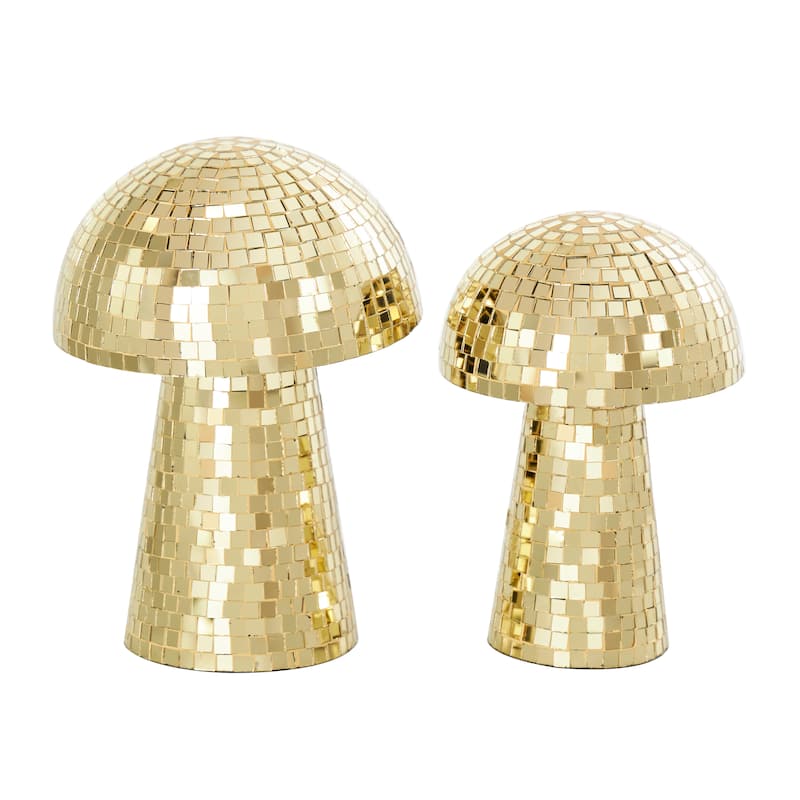 Silver or Gold Glass Handmade Mosaic Mirrored Mushroom Sculpture (Set of 2)