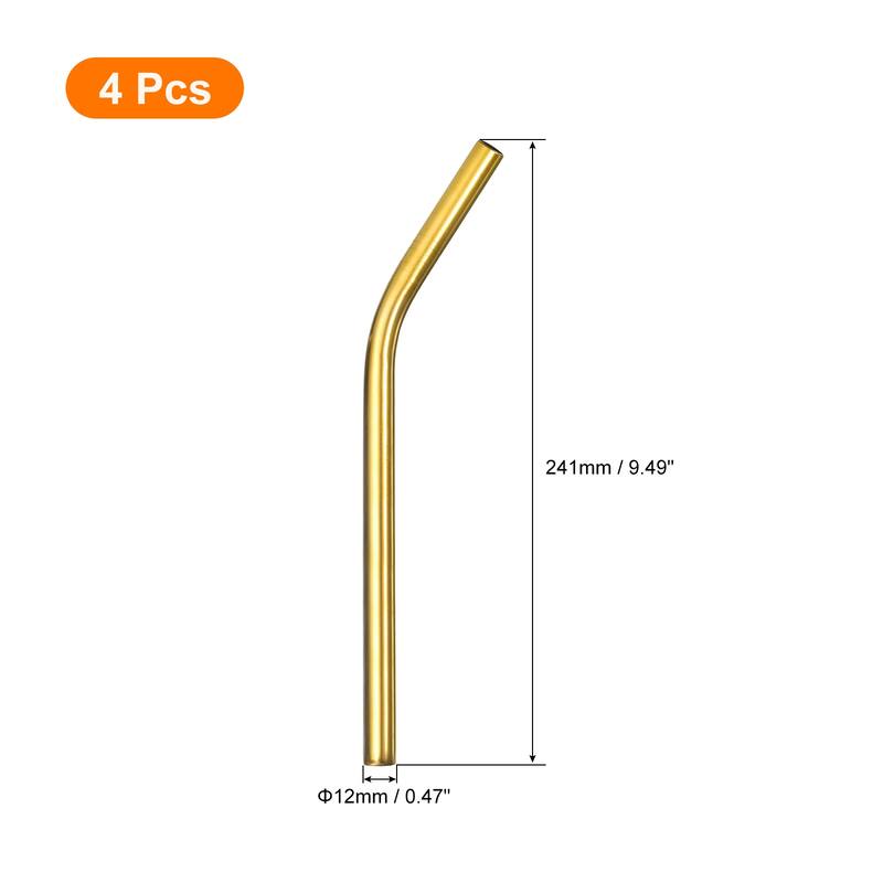 4Pcs Reusable Metal Straws, 9.5" Stainless Steel Bent Drinking Straw - Golden