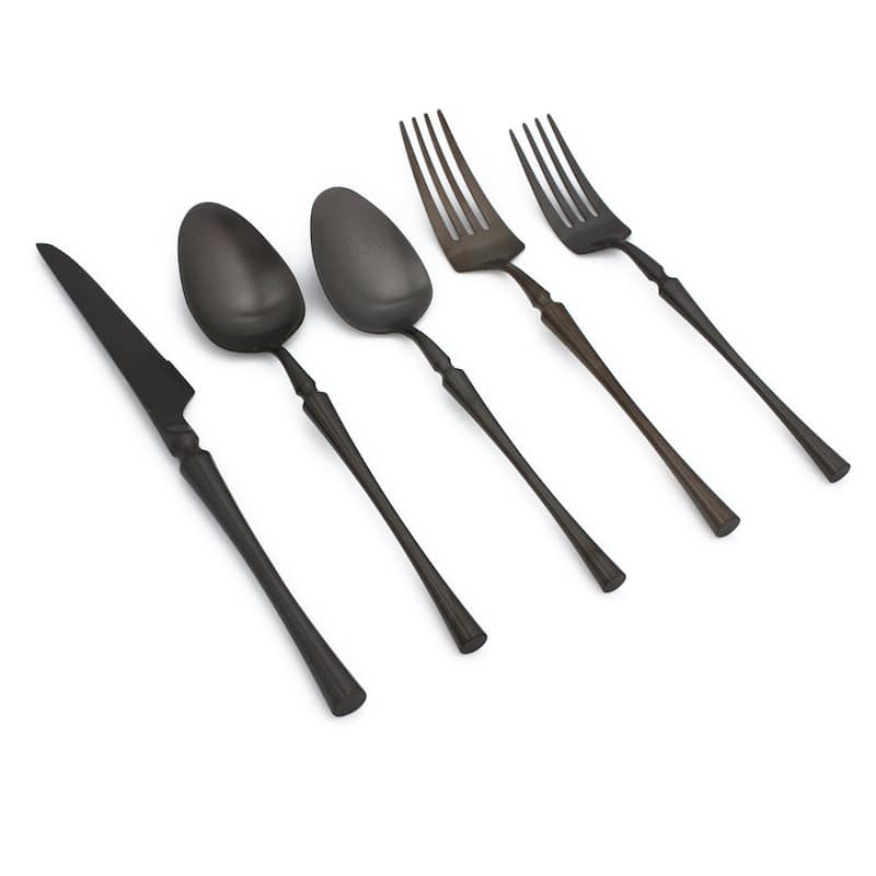Elyon Noelle Matte Colored Stainless Steel Flatware Set 20 Pieces - Black