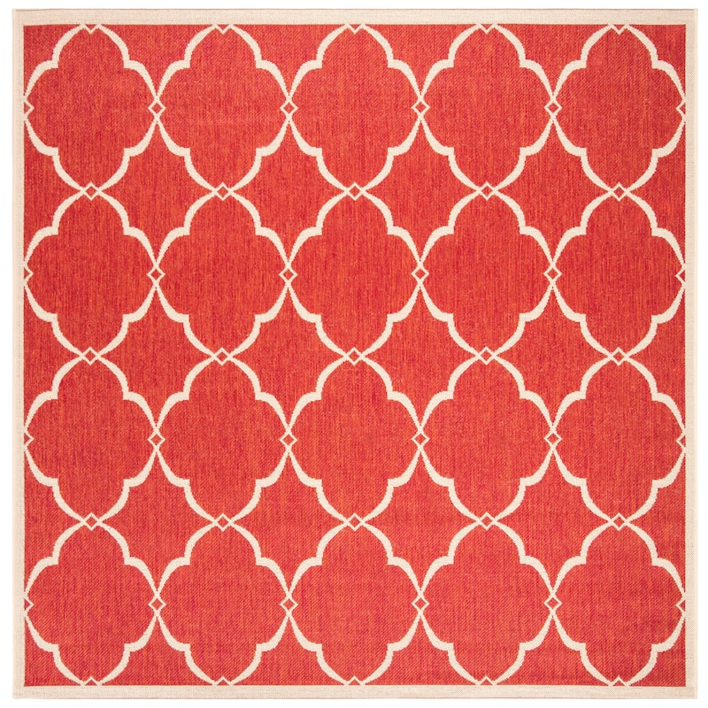 SAFAVIEH Beach House Caetana Indoor /Outdoor Waterproof Patio Backyard Rug - 4' Square - Red/Creme