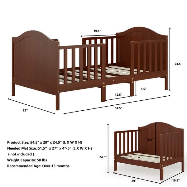 dimension image slide 3 of 4, Gymax 2-in-1 Convertible Toddler Bed Kids Wooden Bedroom Furniture w/